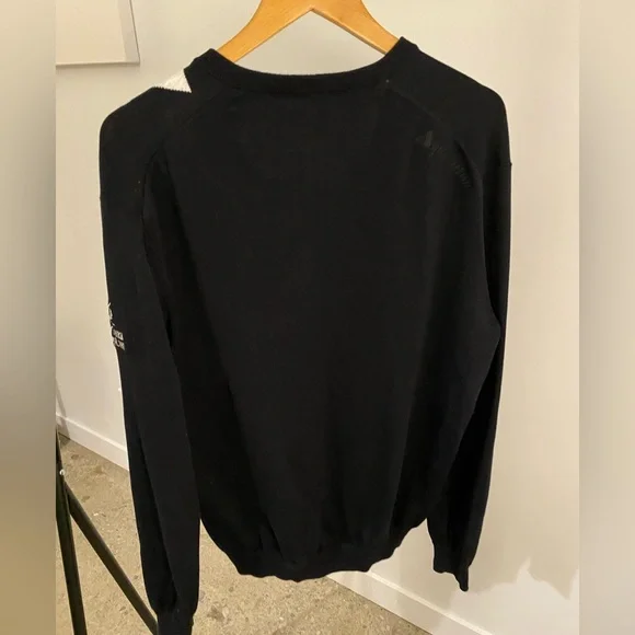 AQUASCUTUM Men’s Argyle Cotton Knit V-Neck Golf Sweater Black Blue XL - Picture 4 of 7
